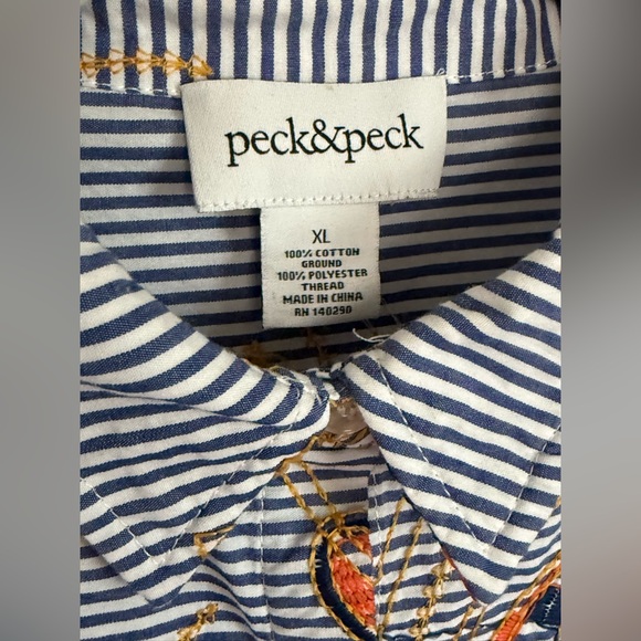 S37 Peck & Peck Size XL Blue Striped Embroidered Button Down - Picture 3 of 7